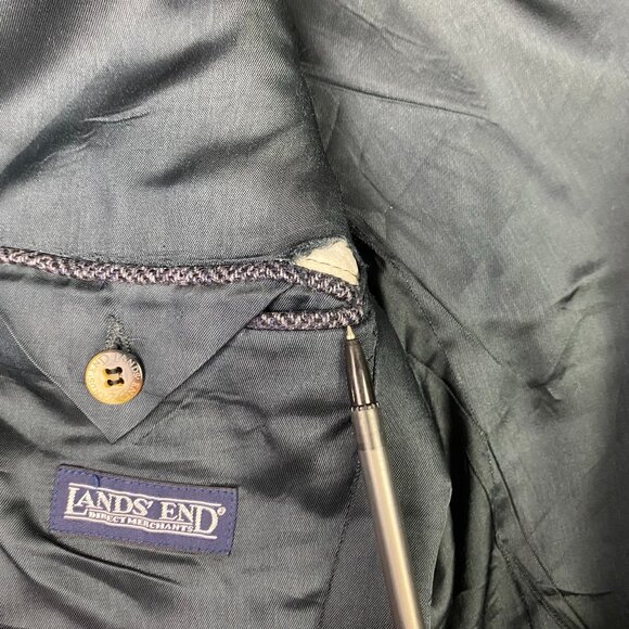 Lands End Lambs Wool Herringbone Tweed Blazer Sport Coat Men's 39R Blue Black - Picture 4 of 16